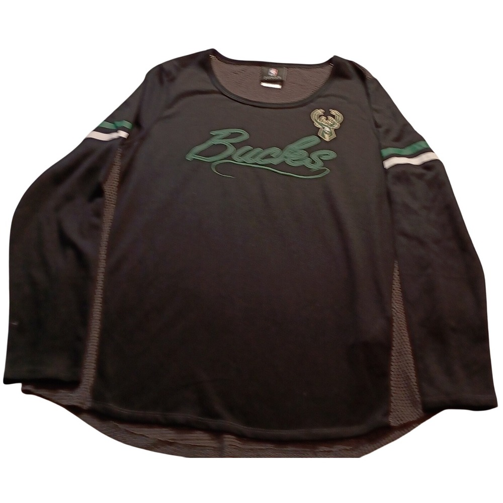 NBA Milwaukee Bucks Women's Long Sleeve Mesh Panel Top Black Green Size L 11/13